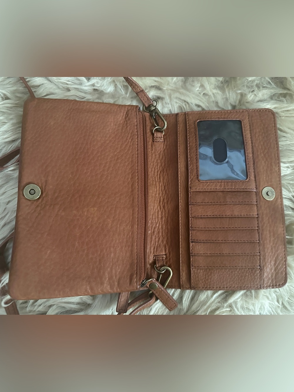 Duluth Trading Co Brown Pebbled Wallet Leather Crossbody 7.5 X 5 - Picture 3 of 4
